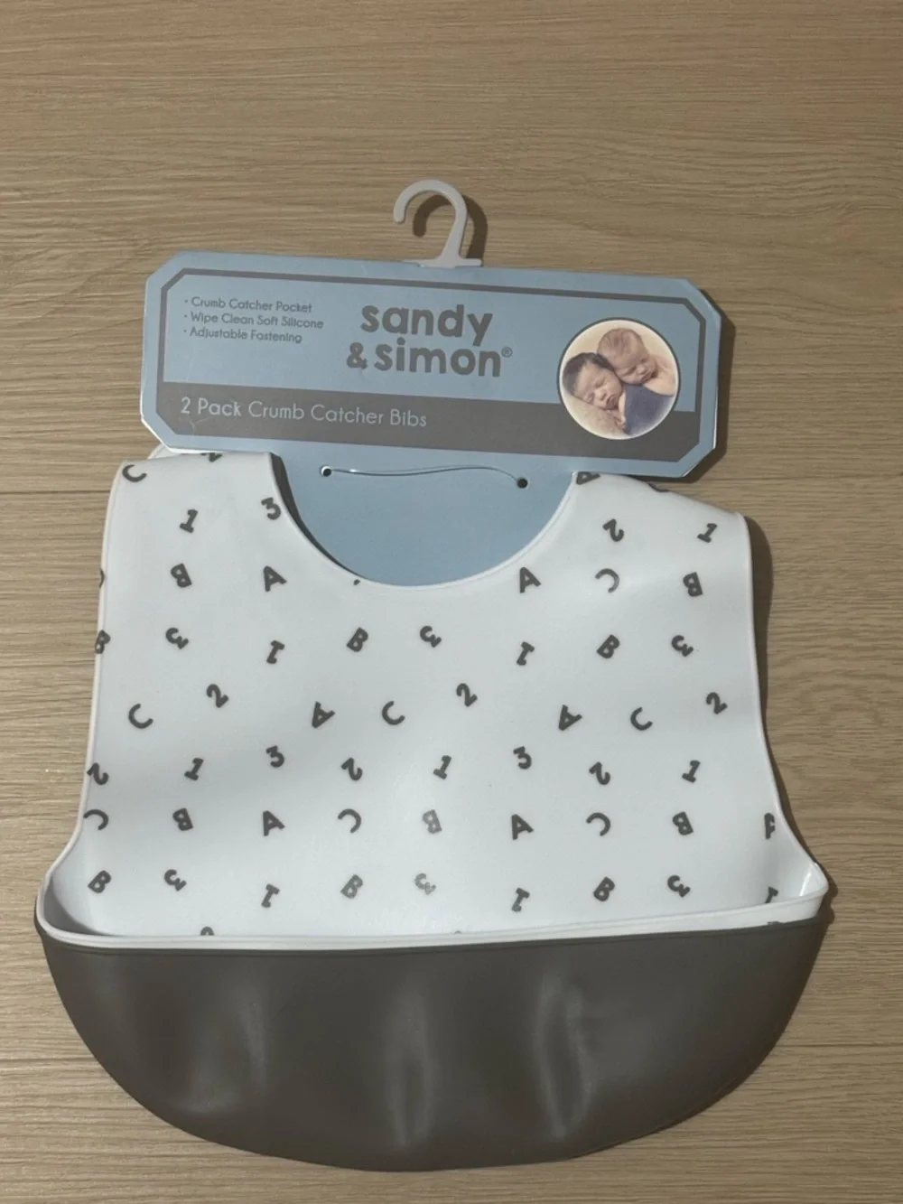 New Sandy & Simon Silicone Crumb Catcher Bibs - White & Dark Gray